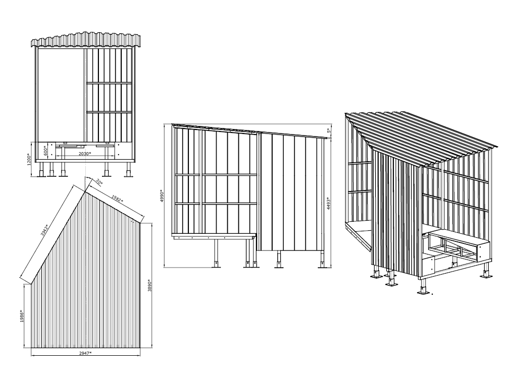 Модель тамбура DHOUS 30. Тамбур перегрузочный косой (30°) стандартной серии под уравнительную платформу с поворотной и выдвижной аппарелью встроенного типа.
